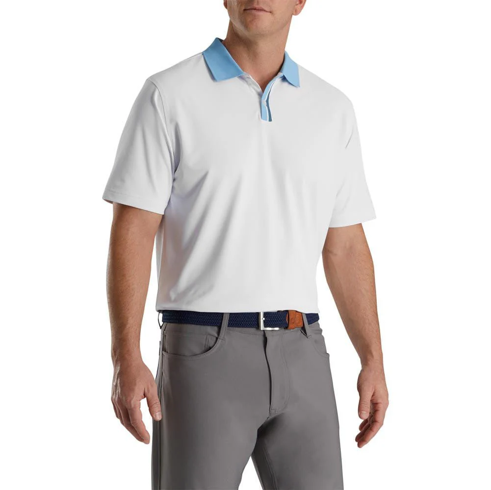 FootJoy Solid Stretch Pique with Stripe Placket Knit Collar Golf Polo - Image 5