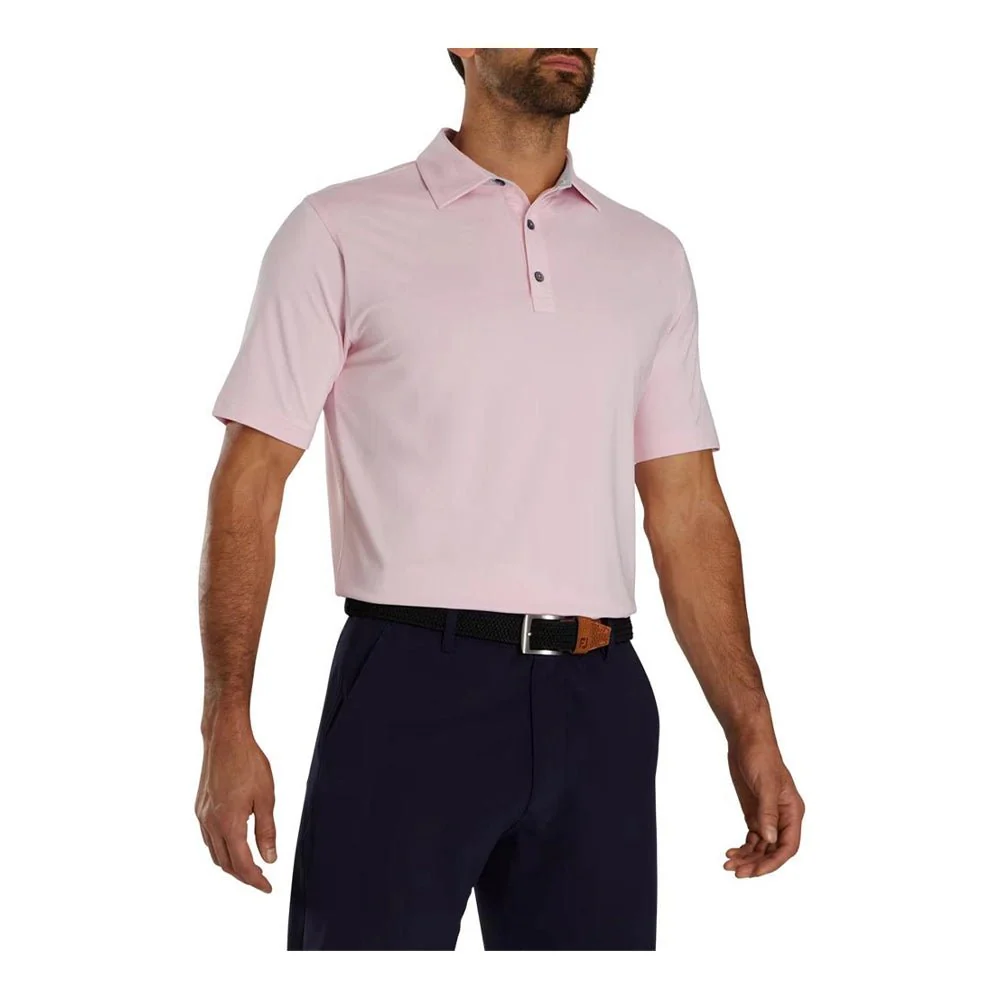 FootJoy Solid with Microstripe Trim Lisle Self Collar Golf Polo - Previous Season Style