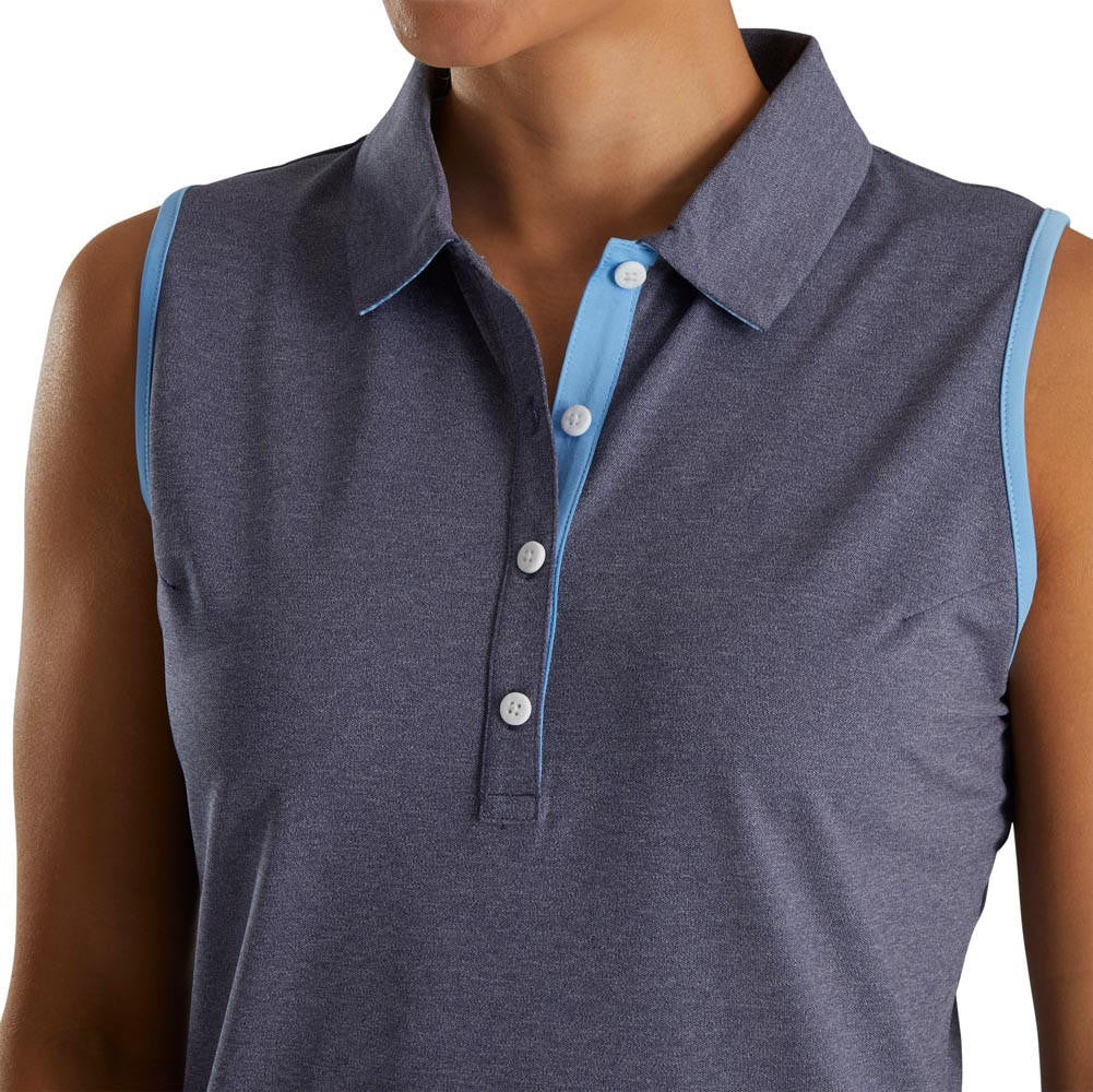 FootJoy Women's Pique Houndstooth Trim Sleeveless Golf Polo - Image 3