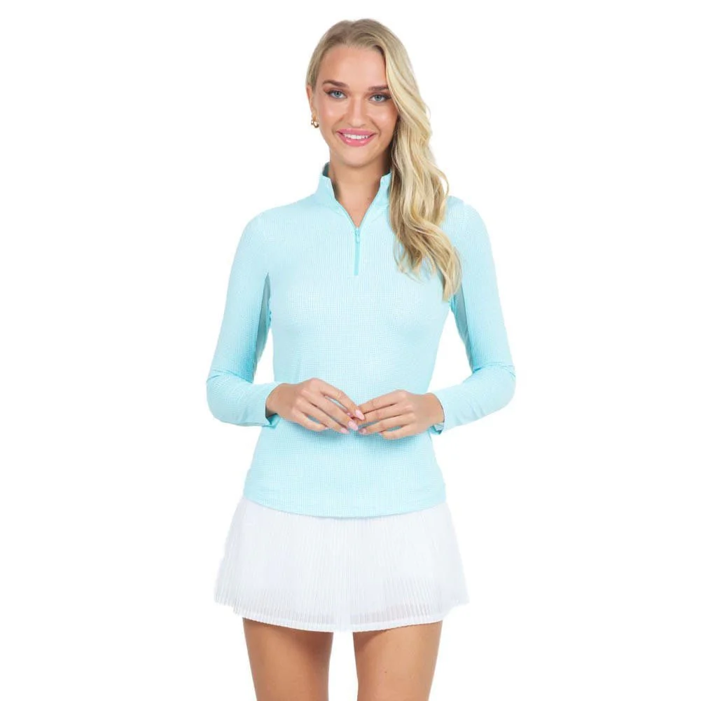 IBKUL Mini Check Long Sleeve Zip Golf Mock - Image 2