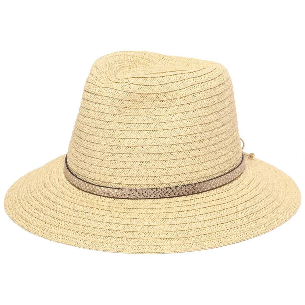 San Diego Hat Company Women's Paperbraid Fedora with Debossed Metallic Snake Band